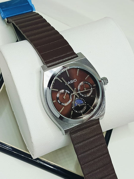CA UrbanMaster Elegant Brown Leather Watch with Lunar Subdial