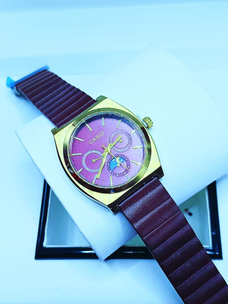 CA UrbanMaster Elegant Brown Leather Watch with Lunar Subdial