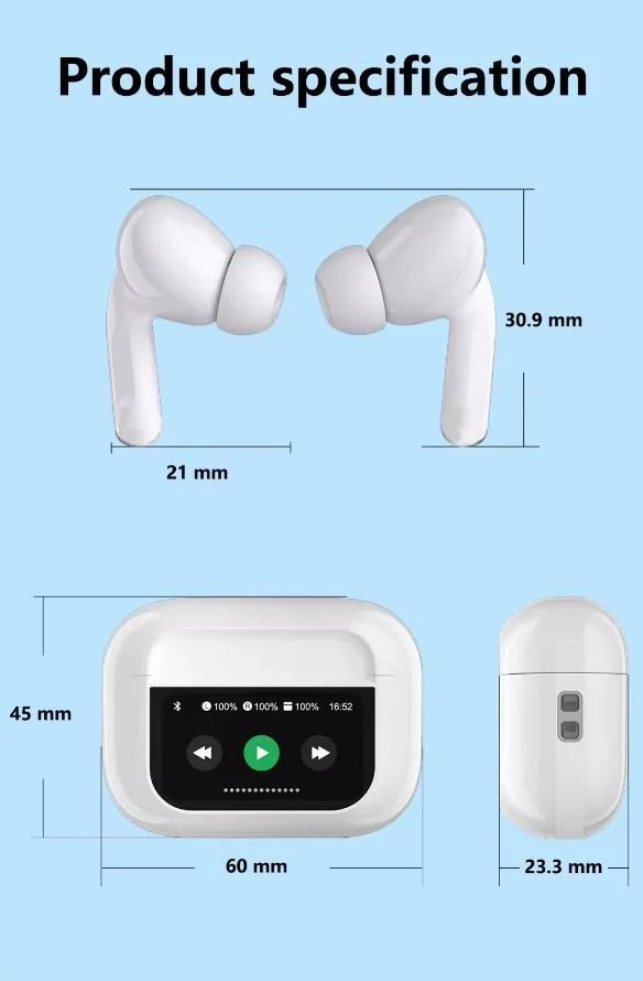 Bluetooth Earbuds Z90 Pro  Smart Screen Display & Custom Design