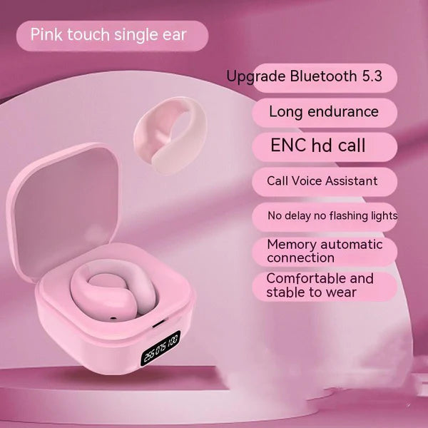 Wireless Earclip Bluetooth 5.3 Earbuds with LED Display & 12D Surround Sound