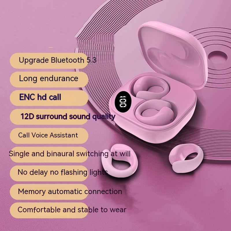 Wireless Earclip Bluetooth 5.3 Earbuds with LED Display & 12D Surround Sound