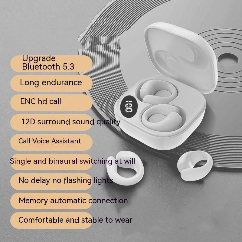 Wireless Earclip Bluetooth 5.3 Earbuds with LED Display & 12D Surround Sound
