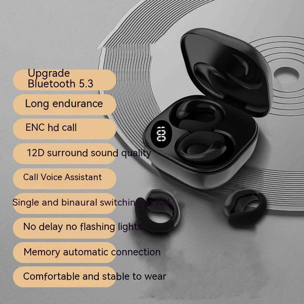 Wireless Earclip Bluetooth 5.3 Earbuds with LED Display & 12D Surround Sound