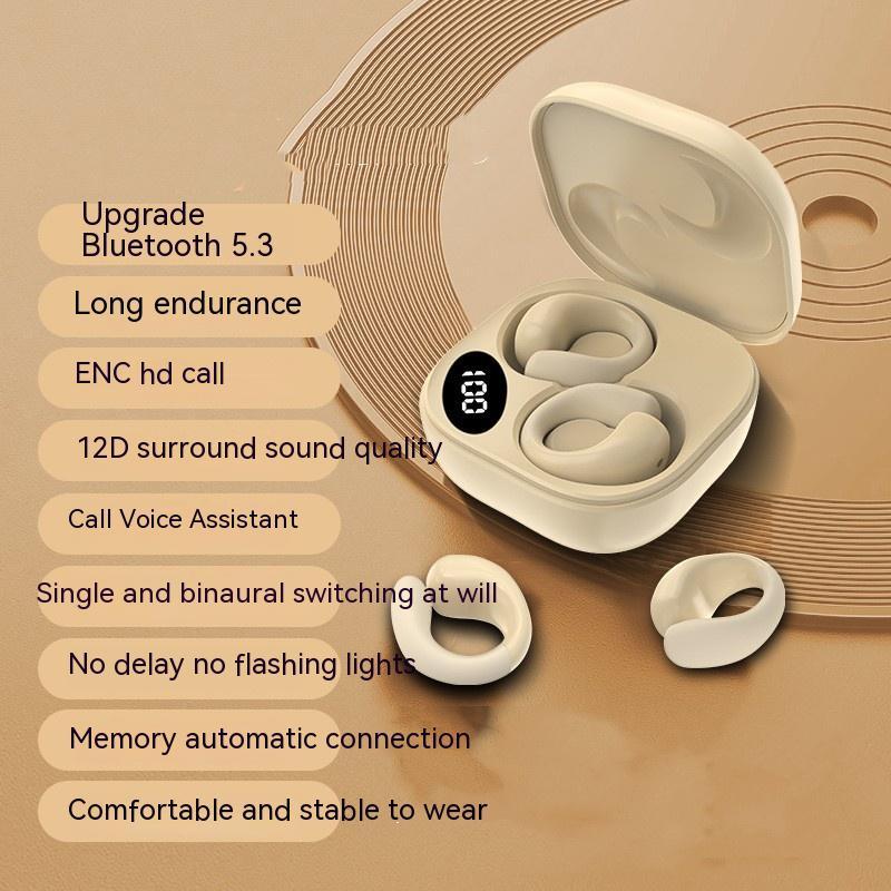 Wireless Earclip Bluetooth 5.3 Earbuds with LED Display & 12D Surround Sound