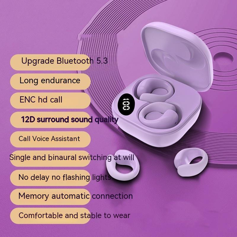 Wireless Earclip Bluetooth 5.3 Earbuds with LED Display & 12D Surround Sound